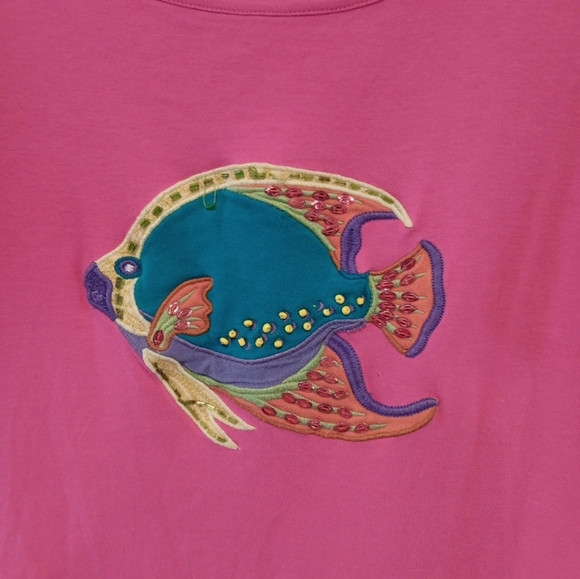 Vintage Go Softly Patip Pink Fish Print Dress 100%cotton Size L - Picture 3 of 8